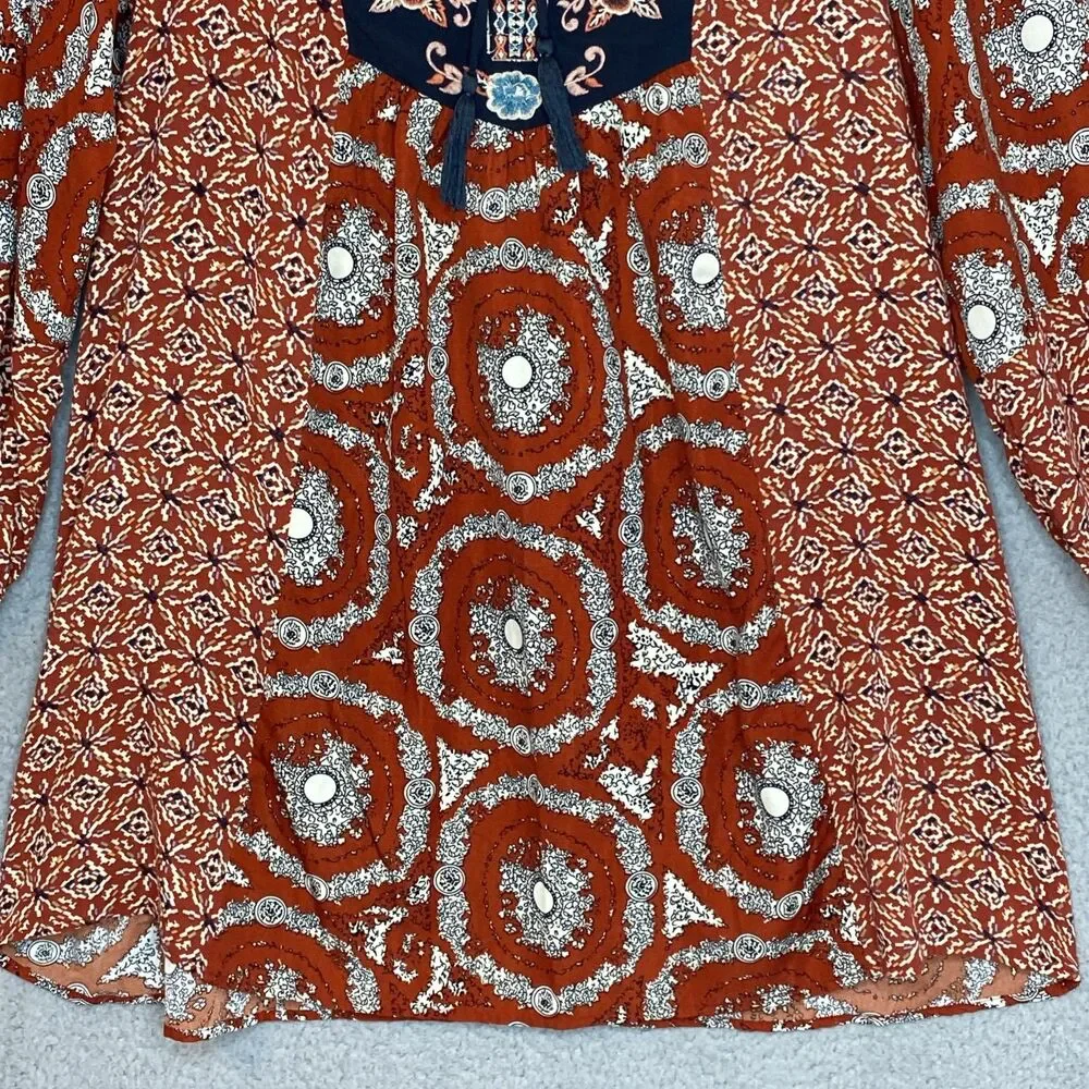 Flying Tomato Boho Patchwork Prairie Embroidered Tunic Top Mini Dress Size Large